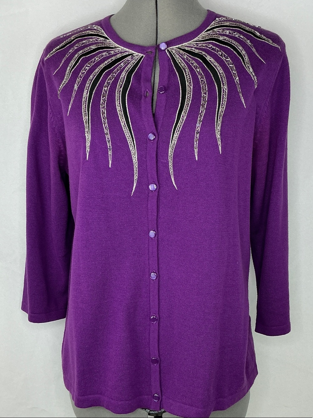 Bob Mackie Wearable Art Vibrant Purple Beaded Sweater Women’s Size M